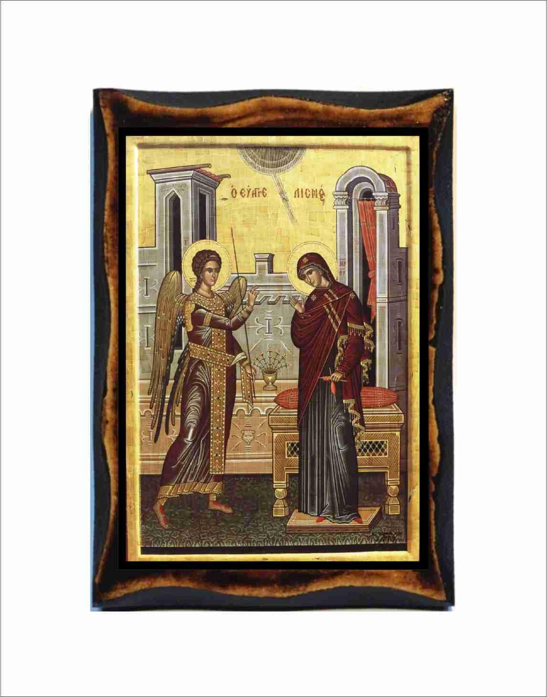 Annunciation - Byzantine Art - Orthodox Catholic Holy Card on Handmade ...