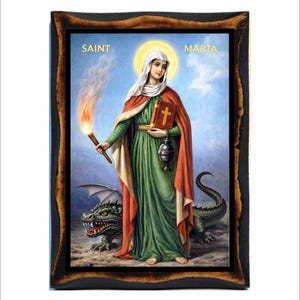 Icono de Santa Marta - Arte bizantino - Estampa católica en placa de madera hecha a mano