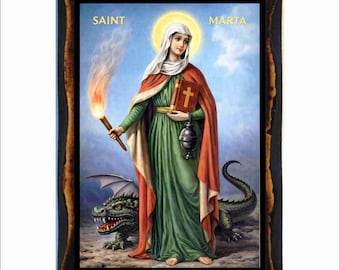 Icona di Santa Marta - Arte bizantina - Immagine sacra cattolica su targa di legno fatta a mano