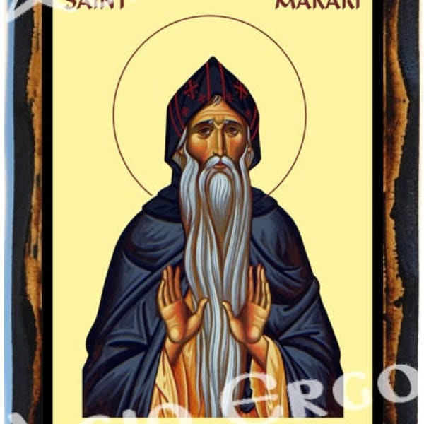 Saint Macarius of Egypt - Saint Macarius the Elder - Saint Macarius the Great Handmade wood icon on plaque