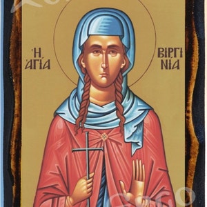 Saint Virginia Greek Orthodox Russian Byzantine Christian Icon on Wood