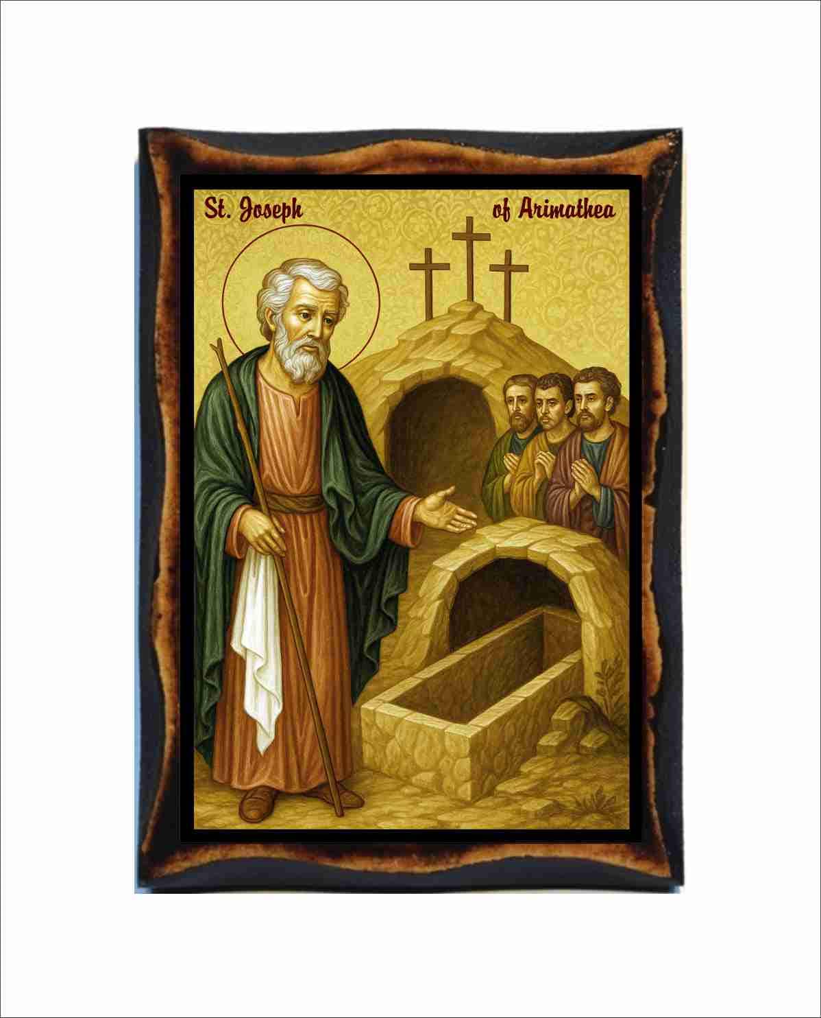 ビザンチン様式　ロシアイコン　聖母子像 レプリカ　木製フレーム 銀装飾 Saint Joseph of Arimathea Byzantine Icon - Catholic Holy Card on