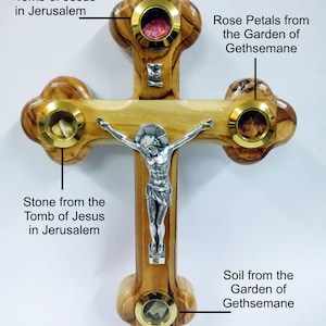 Jerusalem Crucifix,Olive wood crucifix hanging with holy land Ingredients handmade Jerusalem - 5.5&quot; x 3.5&quot; - 14 x 9 cm