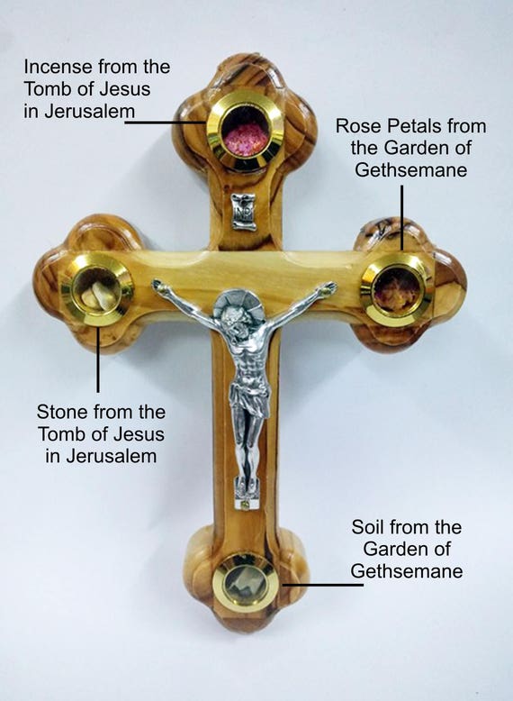 Handmade Olive Wood Jerusalem Crucifix With Holy Land Ingredients