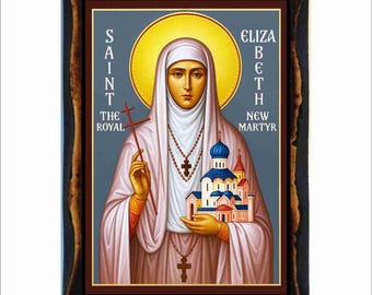Icono de Santa Isabel - Gran Duquesa Fiódorovna - Arte Bizantino - Estampa en placa de madera hecha a mano