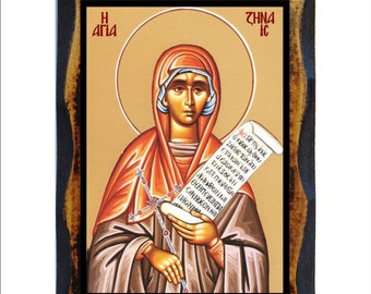 Saint Zenaida - Saint Zenais - Santa Zenaide - Sainte Zénaïde - Santa Zenaida Handmade wood icon on plaque Catholic,Orthodox,Altar