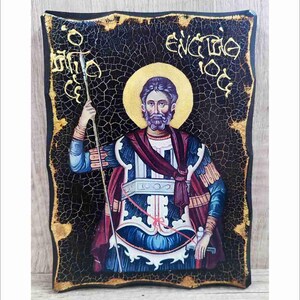Saint Eustace - Eustache de Rome - Eustaquio de Roma - Santo Eustachio -Eustáquio Handmade Wood Icon with physical aging and Golden Leaf 24K