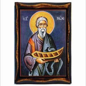 Noé le patriarche - Art byzantin - Sainte carte catholique orthodoxe sur plaque de bois faite main