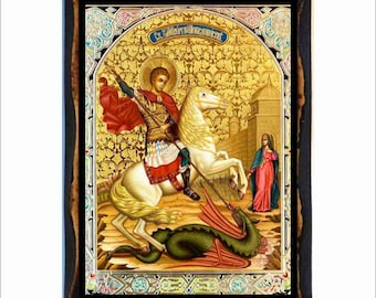 Saint George-pictogram - Byzantijnse kunst - orthodox-katholieke heilige kaart op handgemaakte houten plaquette
