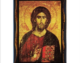 Christ Pantocrator - Christ Pantocrator Hilandar - Christ the Pantocrator -  Pantocrator of Hilandar  Handmade wood, icon on plaque