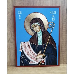 Saint Hildegard of Bingen Doctor of the Church - Hildegard of Bingen - Saint Hildegard-Sancta Hildegardis Handmade and Hand Painted Original