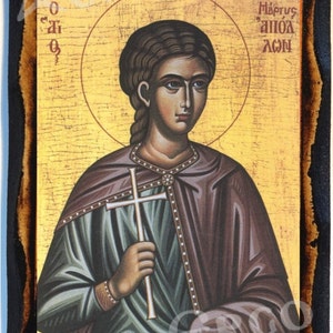 Saint Apollon  Greek Orthodox Byzantine Christian Icon on Wood