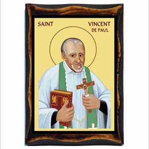 Icône chrétienne catholique romaine Saint-Vincent-de-Paul sur bois