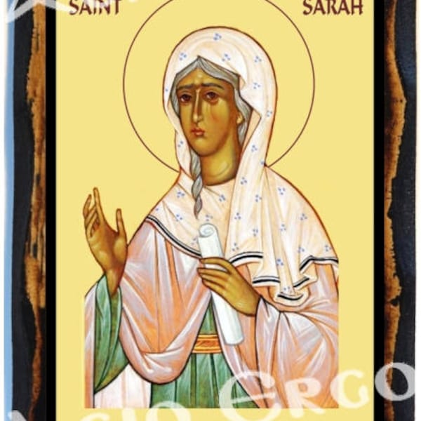 Saint Sarah  Handmade wood icon on plaque