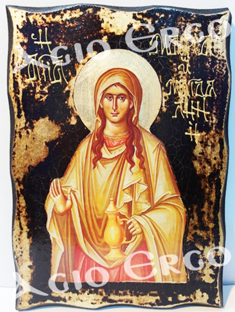 Saint Mary Magdalene Handmade Wood Icon on plaque with image 0