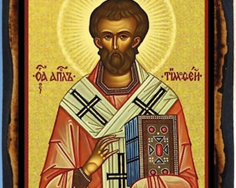 Saint Timothy The Apostle Handmade wood icon on plaque