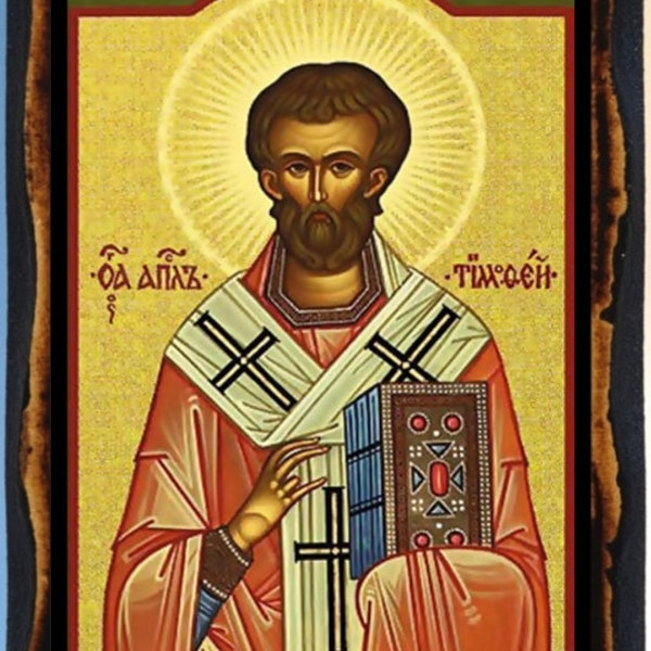 Saint Timothy The Apostle Handmade wood icon on plaque