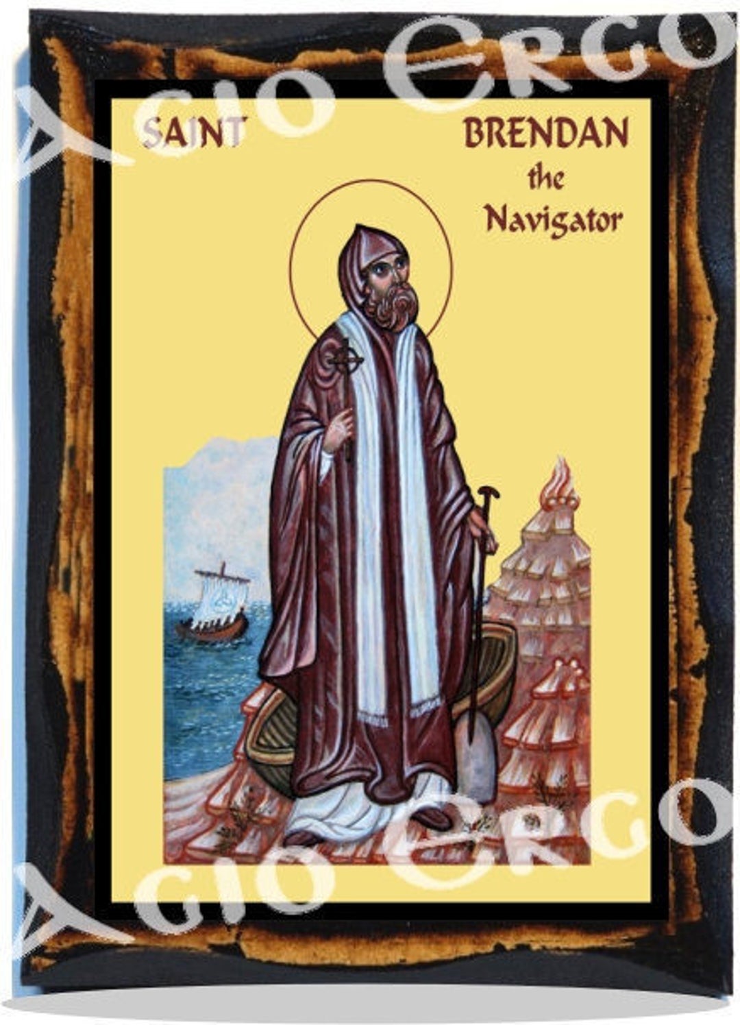 Saint Brendan the Navigator Handmade Wood Icon on Plaque Etsy