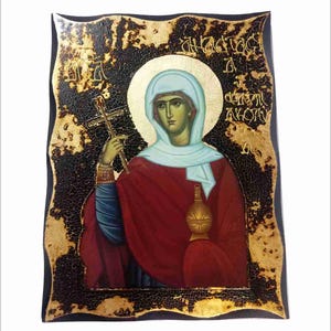 Anastasia of Sirmium -Anastasia di Sirmio -Sainte Anastasie -Pharmakolytria Handmade Wood Icon on plaque with physical aging Golden Leaf 24K