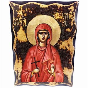 Saint Aquilina - Akylina the new Martyr - Aquilina of Thessalonica  Handmade Wood Icon on plaque with physical aging and Golden Leaf 24K