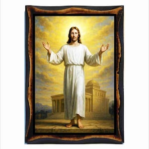 Lord Jesus Christ Icon - Byzantine Art - Orthodox Catholic Holy Card on Handmade Wood Plaque image 1
