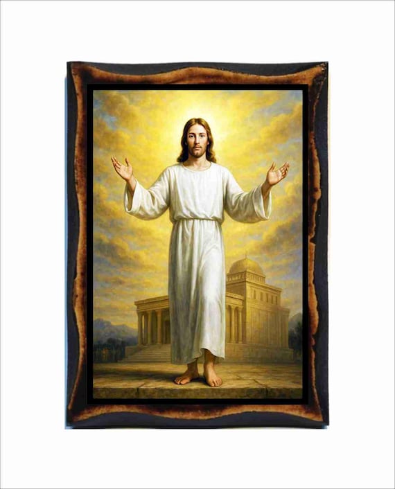 Lord Jesus Christ Icon - Byzantine Art - Orthodox Catholic Holy Card on Handmade Wood Plaque