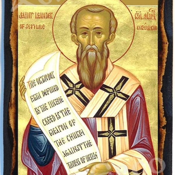 San Leandro - Saint Leander - Griechisch-orthodoxe russische Berg Athos christlich-katholische Ikone auf Holz