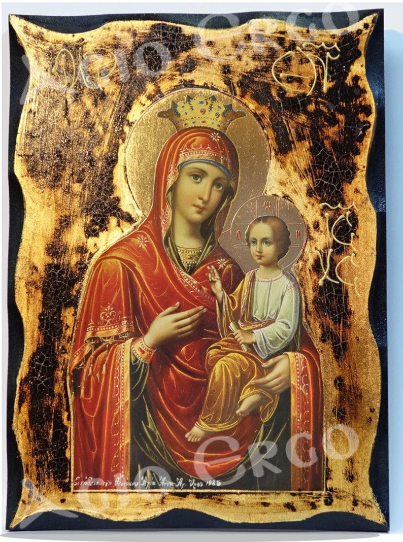 Virgin Mary Gorgoepikoos  Skiti Saint Anne  Handmade Wood image 0