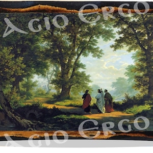 Jesus und die beiden Jünger Auf dem Weg zu Emmaus Griechisch-orthodoxen russischen Berg Athos byzantinische christliche katholische Ikone auf Holz