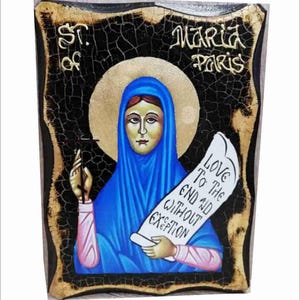 Maria Skobtsova of Paris - Maria Skobtsova -Marie de Paris -Madre Maria Handmade Wood Icon on plaque with physical aging and Golden Leaf 24K