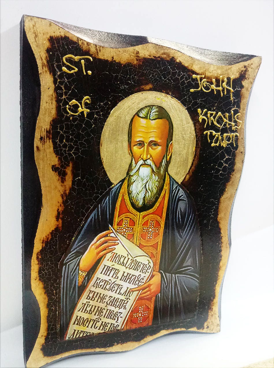 Saint John of Kronstadt Handmade Wood Icon on Plaque With - Etsy