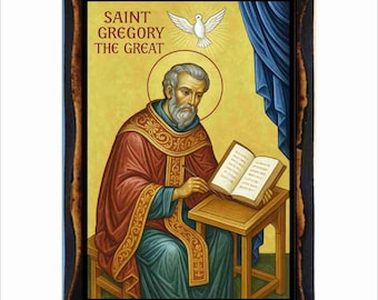Icona di San Gregorio il Dialogista - Arte bizantina - Immagine sacra su placca di legno fatta a mano