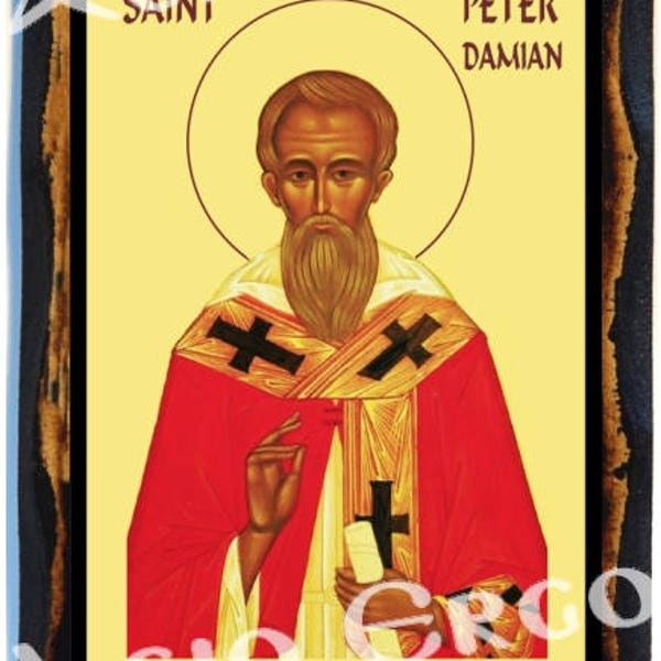 Saint Peter Damian  Christian Roman Catholic Wood Icon Plaque
