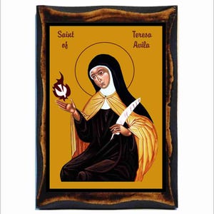 Santa Teresa de Ávila Cristã Católica Romana Ícone de madeira feito à mão em placa