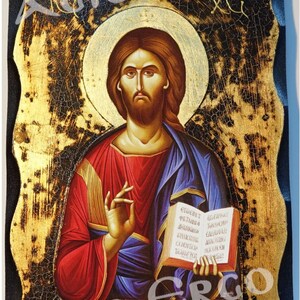 Christ Blessing Icon: Greek Orthodox Byzantine Gold Leaf Wood Art