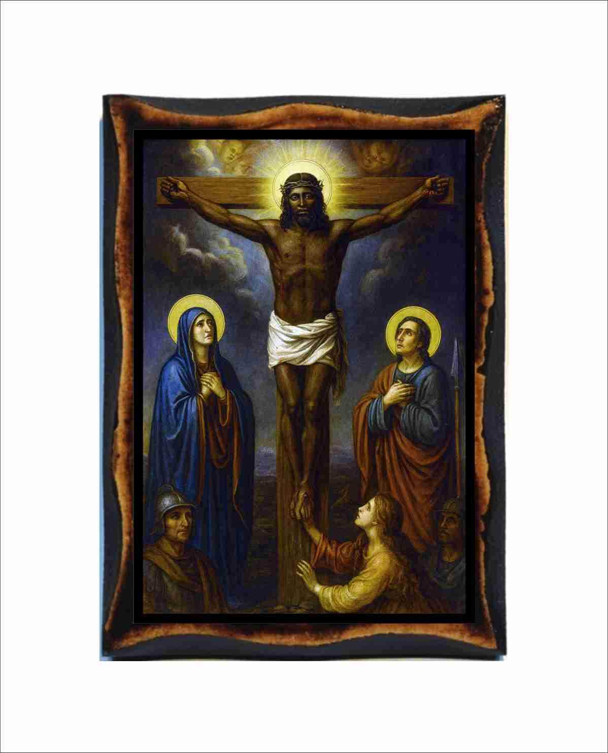 Black Jesus Crucifixion - Byzantine Art - Orthodox Catholic Holy