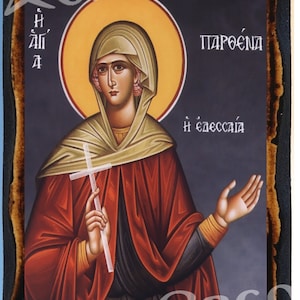 Saint Virgin Martyr Parthena of Edessa Greek Orthodox Russian Mount Athos Byzantine Christian Catholic Icon on Wood