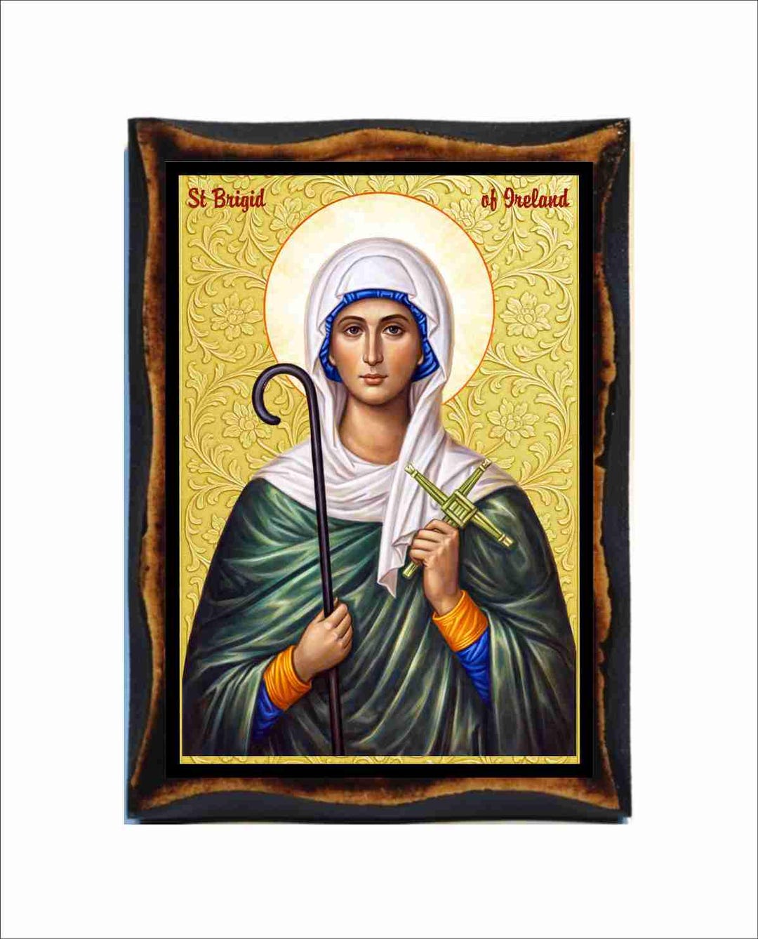 Brigid of Kildare Icon - Byzantine Art - Catholic Holy Card on Handmade ...