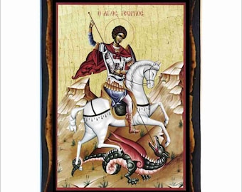 Saint George-pictogram - Byzantijnse kunst - orthodox-katholieke heilige kaart op handgemaakte houten plaquette