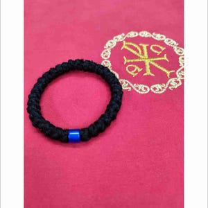 Cuerda de oración de 33 nudos de lana de color azul, bendecida con la Santa Mirra - Cuerda de oración auténtica hecha a mano de 33 nudos - Chotki -Komboskini - Cuerda de oración con nudos