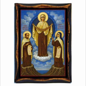 Nossa Senhora do Carmo, João da Cruz e Teresa de Ávila - Teresa de Ávila e João da Cruz com Nossa Senhora e Santo Cinto