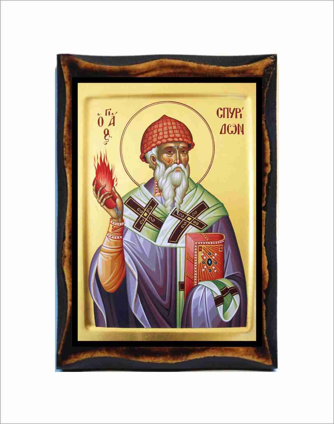Saint Spyridon Icon - Byzantine Art - Orthodox Holy Card on Handmade ...