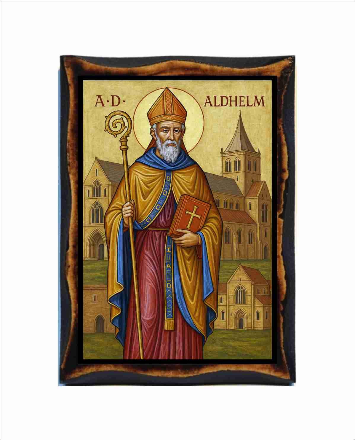 Saint Aldhelm Icon - Byzantine Art - Catholic Holy Card on