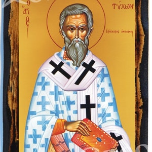 Saint Tychon of Cyprus Greek Orthodox Russian Mount Athos Byzantine Christian Catholic Icon on Wood