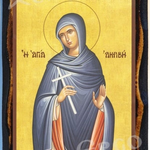 Saint Akrivi Greek Orthodox Byzantine Christian Icon on Wood