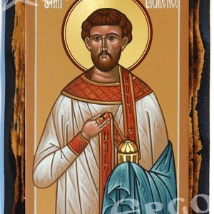 Saint Laurence de Roma, Diácono y Mártir Ortodoxo Ruso Ruso Icono Católico Cristiano Bizantino en madera