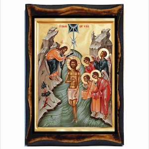 Epiphany (holiday)  or Theophany  Greek Orthodox Russian Mount Athos Byzantine Christian Catholic Icon on Wood