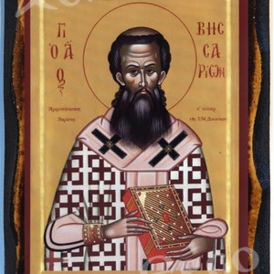 The Bissarion of Laressa Greek Orthodox Russian Byzantine Christian Icon on Wood