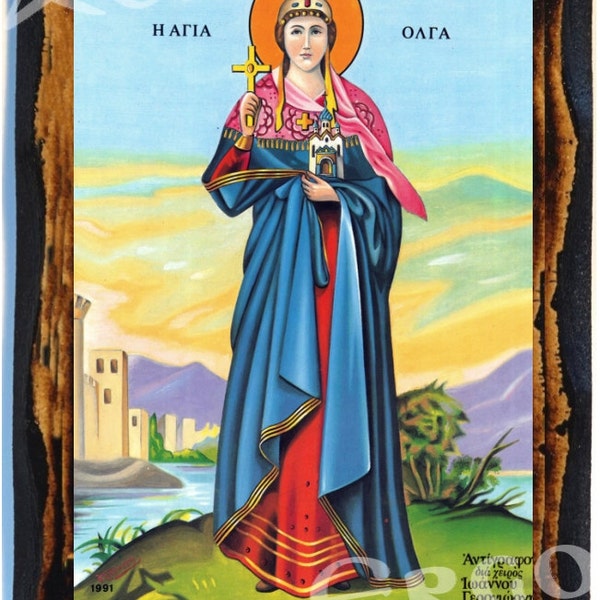 Saint Olga  Handmade wood icon on plaque