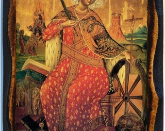 Saint Catherine of Alexandria Greek Orthodox Byzantine Christian Icon on Wood